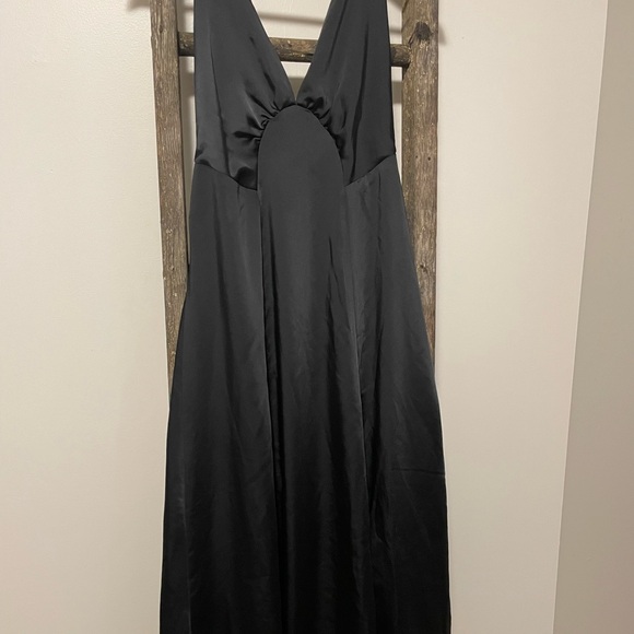 Free People Black V-Neck Open Back Satin Maxi Slip Dress - Picture 3 of 10